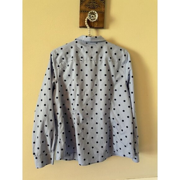 Talbots Petite Womens Size 14P Blue Polka Dot Blouse Non-Iron Cotton - Picture 3 of 4